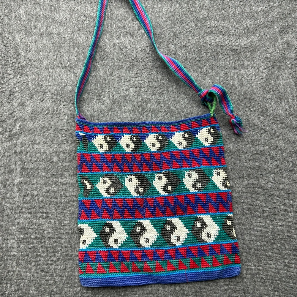 Guatemalan Handmade Knit Crochet Bag Purse Vintage y2k 90s Yin Yang - Picture 9 of 11